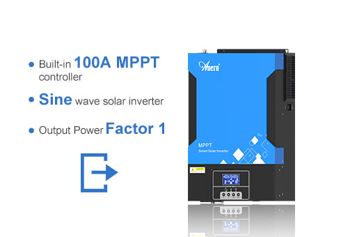 Pengontrol MPPT 100A bawaan, inverter surya gelombang sinus murni, faktor daya output 1.