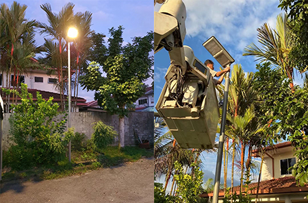 Lampu Jalan tenaga surya semua dalam satu 100W di Desa Malaysia