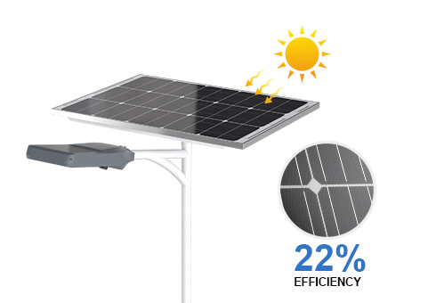 Panel surya monokristalin dengan tingkat konversi efisiensi tinggi 18%-20%, yang juga dapat diisi daya dalam lingkungan cahaya rendah, pengisian daya cerdas selama siang dan lampu cerdas di malam hari.