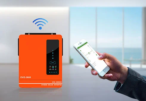 Fungsi pemantauan WIFI opsional, Anda dapat memeriksa status berjalan dari hybrid inverter untuk sistem surya melalui aplikasi kapan saja, dan menyadari operasi jarak jauh.